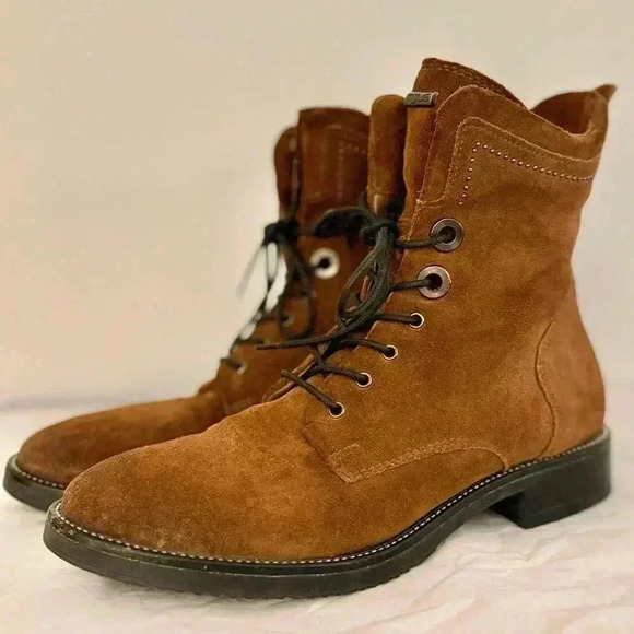 MJUS Women’s Tan Brown Suede Lace Up Side Zip “Gabor” Ankle Bootie Size 8.5 l 39 - Picture 7 of 11
